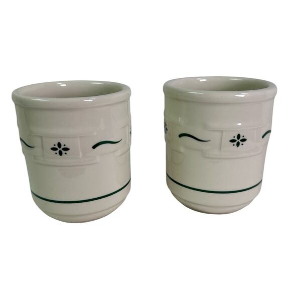 Longaberger Pottery VTG Set 2 Woven Traditions Heritage Green & Ivory Mugs READ - Picture 4 of 10